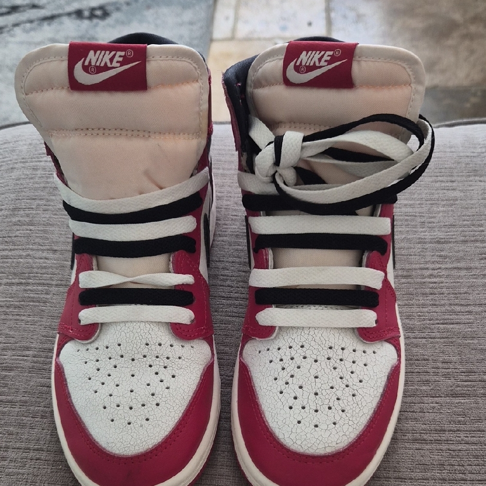 Nike Kids High-Top Sneakers in White and Red with Black Accents